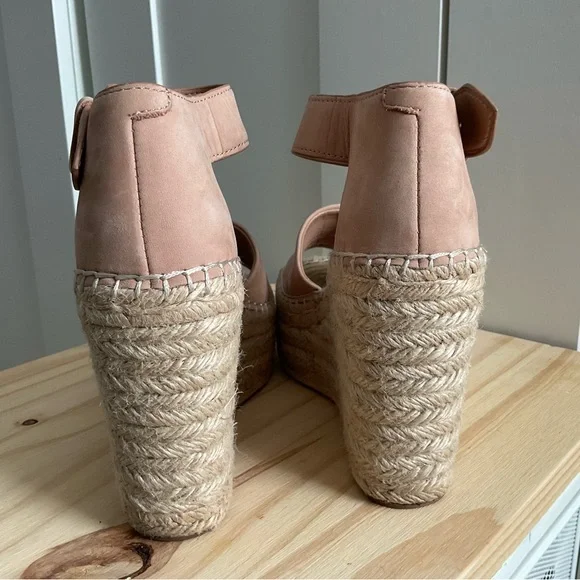 Women’s Marc Fisher Espadrille Platform Wedge Sandals Pink Leather Size 5M - Picture 4 of 10